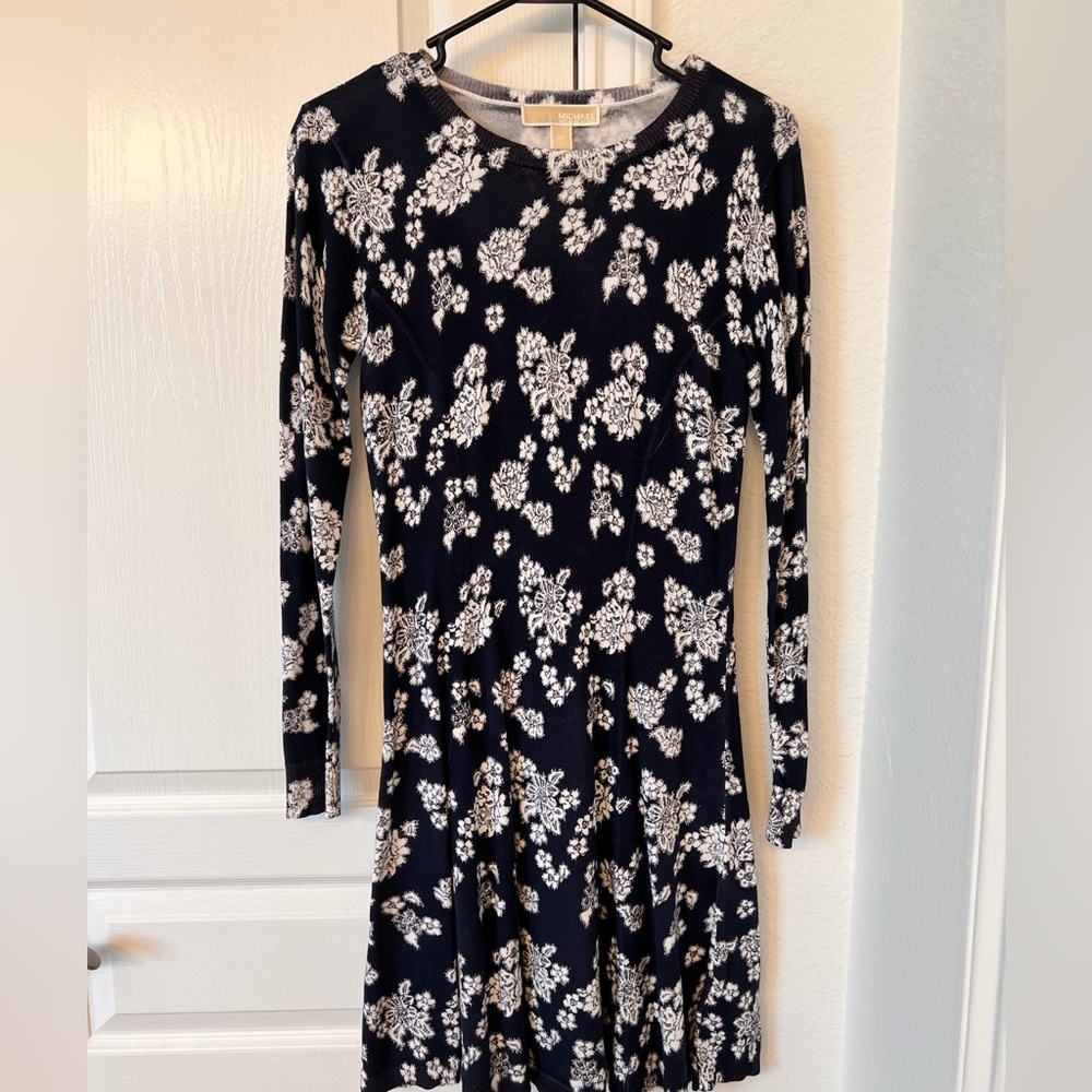 Dark blue floral Michael Kors sweater dress, NWT!